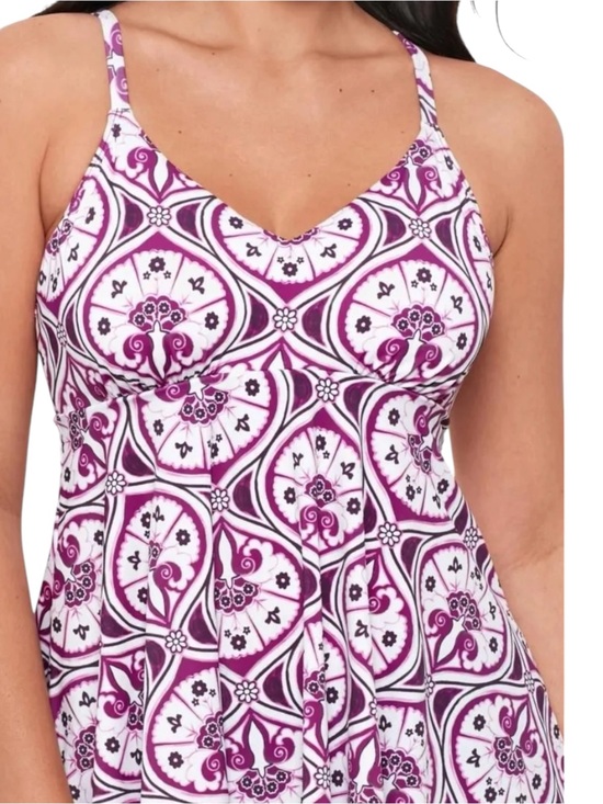 Swim Solutions Other - Swim Solutions Women’s Printed Nylon Tankini Swim Top White Magenta Size 16 NWT